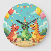 恐竜の誕生日おめでとうテーマ ラージ壁時計 (正面)