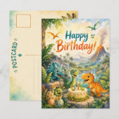 恐竜の誕生日おめでとう！古代の冒険  ポストカード (正面/裏面)