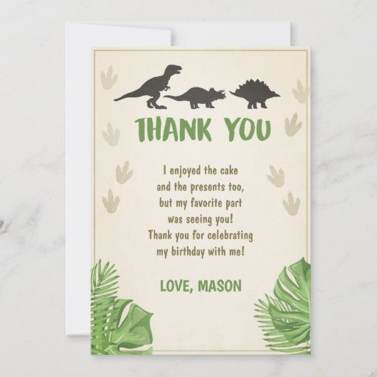 恐竜の誕生日お礼カード パーティーボーイ ディノ 招待状 (正面)
