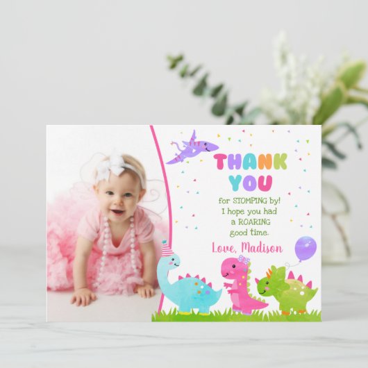 恐竜の誕生日お礼カード(女の子用) 招待状 (スタンド正面)