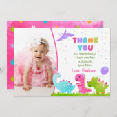 恐竜の誕生日お礼カード（女の子用） 招待状 (正面/裏面)