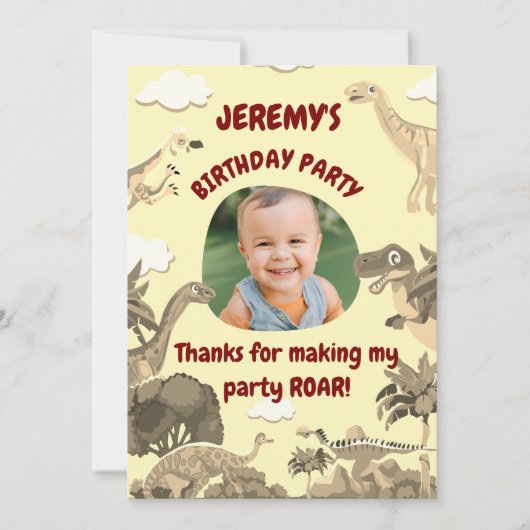 恐竜の誕生日お礼カード – 子供 サンキューカード (正面)