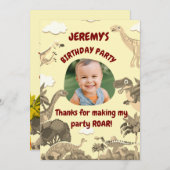 恐竜の誕生日お礼カード – 子供 サンキューカード (正面/裏面)