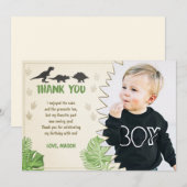 恐竜の誕生日のサンキューカードのパーティーの男の子ディーノ 招待状 (正面/裏面)