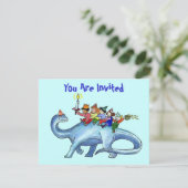 恐竜の誕生日のパーティの招待状に乗っている子供 招待状 (スタンド正面)