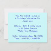 恐竜の誕生日のパーティの招待状に乗っている子供 招待状 (裏面)