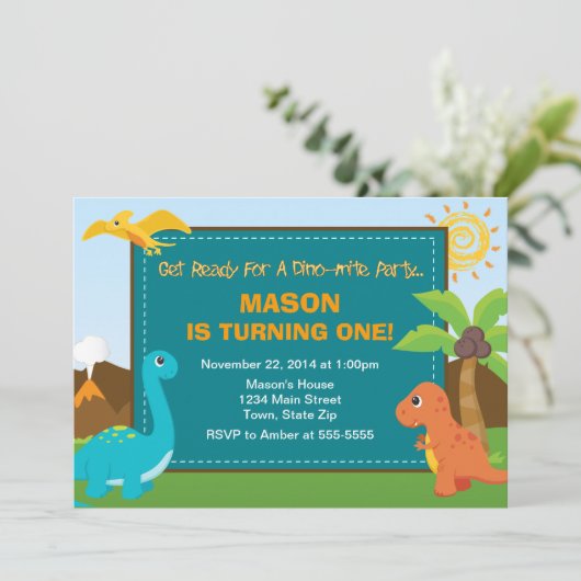 恐竜の誕生日のパーティの招待状5x7カード 招待状 (スタンド正面)