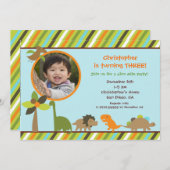 恐竜の誕生日のパーティの招待状 招待状 (正面/裏面)