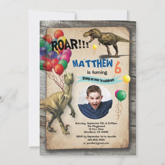 恐竜の誕生日の写真の招待状ラスチック 招待状 (正面)
