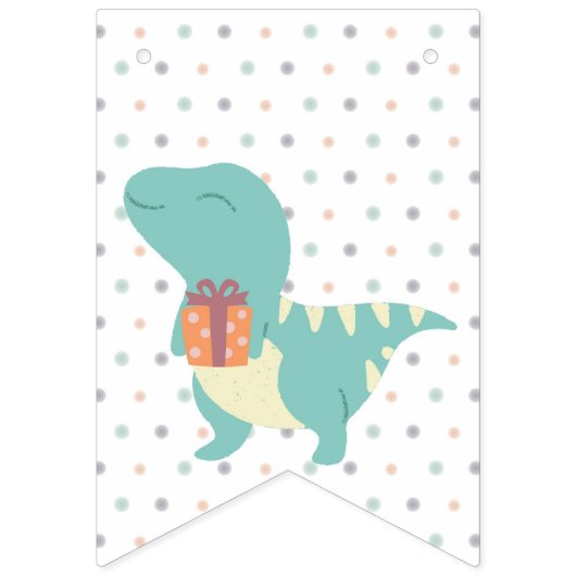 恐竜の誕生日の友人の中性パステル バンティングフラッグ (第1の旗)