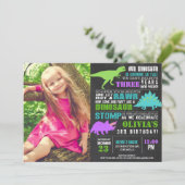 恐竜の誕生日の女の子の黒板写真 招待状 (スタンド正面)