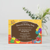 恐竜の誕生日の強打の衣裳のパーティー 招待状 (スタンド正面)