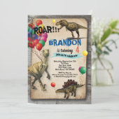 恐竜の誕生日の招待の素朴なリアル 招待状 (スタンド正面)