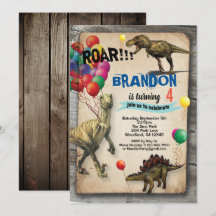 恐竜の誕生日の招待の素朴なリアル