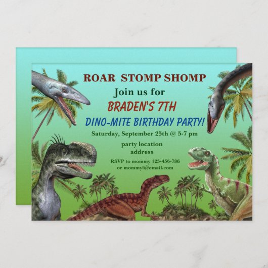 恐竜の誕生日の招待カード 招待状 (正面/裏面)
