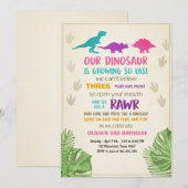 恐竜の誕生日の招待ガールドラノスパーティー 招待状 (正面/裏面)