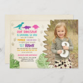 恐竜の誕生日の招待ガールドラノスパーティー 招待状 (正面/裏面)