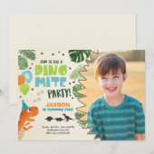 恐竜の誕生日の招待ディノダニTレックスパーティー 招待状 (正面/裏面)