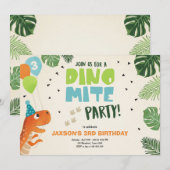 恐竜の誕生日の招待ディノダニTレックスパーティー 招待状 (正面/裏面)