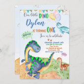 恐竜の誕生日の招待ディノ1歳の誕生日 招待状 (正面/裏面)