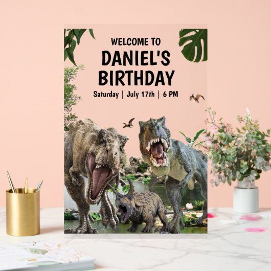 恐竜の誕生日の招待ディノTレックス誕生日 アクリルサイン (ウェディング)