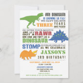 恐竜の誕生日の招待ボーイ緑の青いオレンジ 招待状 (正面)