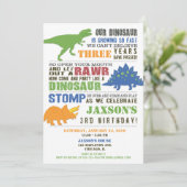 恐竜の誕生日の招待ボーイ緑の青いオレンジ 招待状 (スタンド正面)