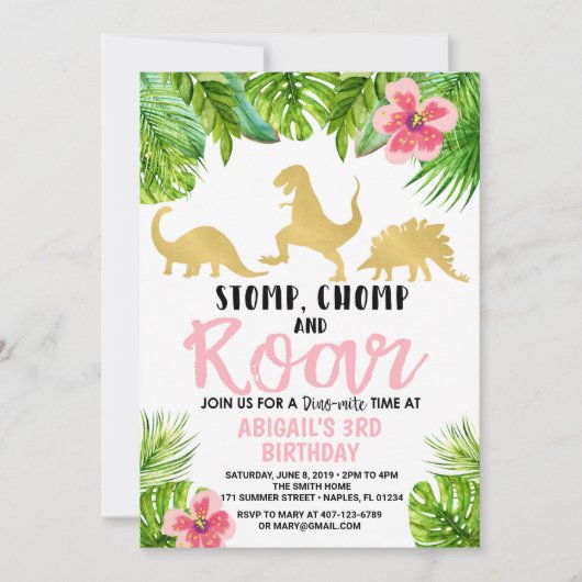 恐竜の誕生日の招待状のディーノの招待状 招待状 (正面)