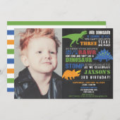 恐竜の誕生日の招待状の男の子の写真の招待 招待状 (正面/裏面)