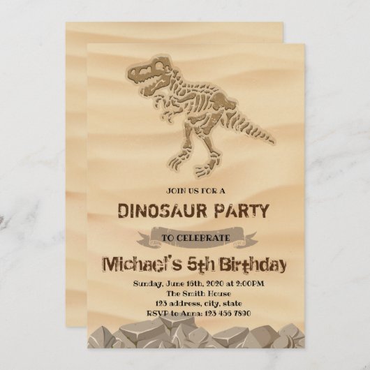 恐竜の誕生日の招待状を掘り出す 招待状 (正面/裏面)
