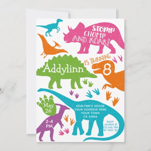 恐竜の誕生日の招待状 招待状 (正面)
