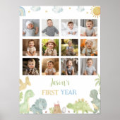 恐竜の誕生日の最初の年の写真マイルストーンのサイン ポスター (正面)