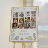 恐竜の誕生日の最初の年の写真マイルストーンのサイン ポスター