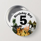 恐竜の誕生日の男の子の年齢tレックスの炎のヤシ 缶バッジ (正面&裏面)