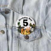 恐竜の誕生日の男の子の年齢tレックスの炎のヤシ 缶バッジ (インサイチュ)