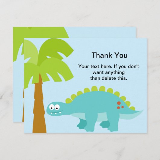恐竜の誕生日の男の子は感謝していしています サンキューカード (正面/裏面)