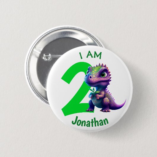 恐竜の誕生日の緑 缶バッジ (正面&裏面)