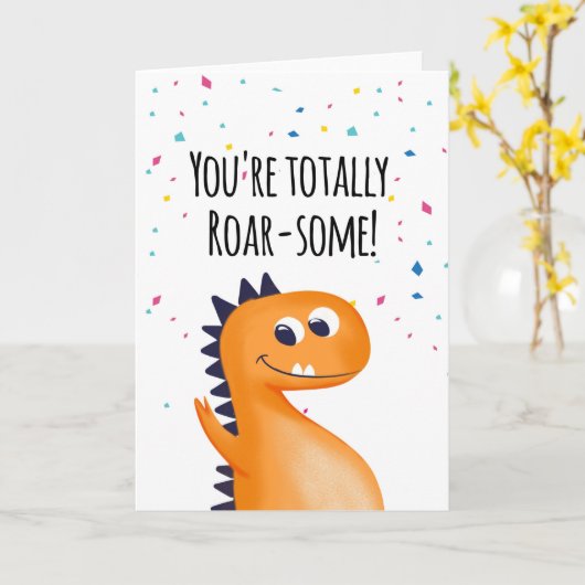 恐竜の誕生日はあなたは大騒ぎする カード (黄色い花)