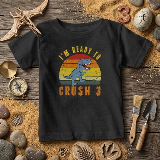 恐竜の誕生日をお祝いするTシャツ 3歳 ベビーTシャツ