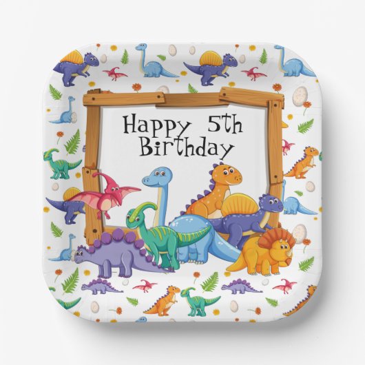 恐竜の誕生日をカスタマイズしよう ペーパープレート (正面)