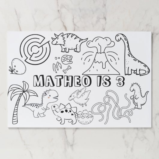 恐竜の誕生日アクティビティプレイスマット ペーパーパッド (正面)