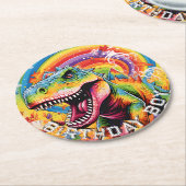 恐竜の誕生日カラフル ラウンドペーパーコースター (アングル)