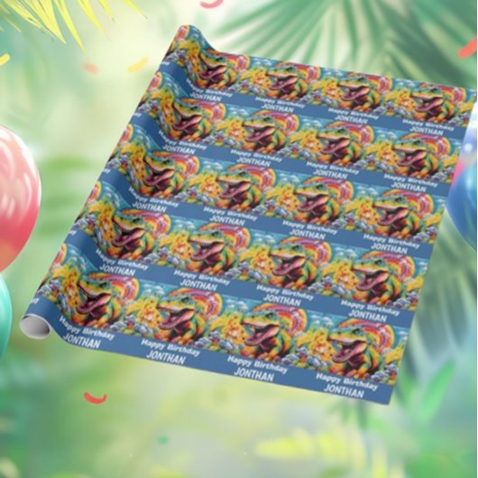 恐竜の誕生日カラフル ラッピングペーパー