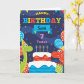 恐竜の誕生日カード(名前と年齢入り) - オーダーメイド カード (黄色い花)