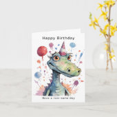 恐竜の誕生日カード、吠えるような誕生日 カード (黄色い花)
