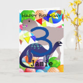 恐竜の誕生日カード 3歳児向け カード (黄色い花)