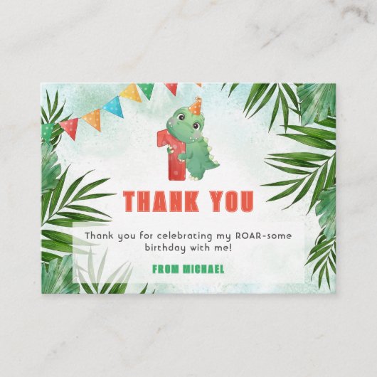 恐竜の誕生日サンキューカード – 最初の誕生日 エンクロージャーカード (正面)