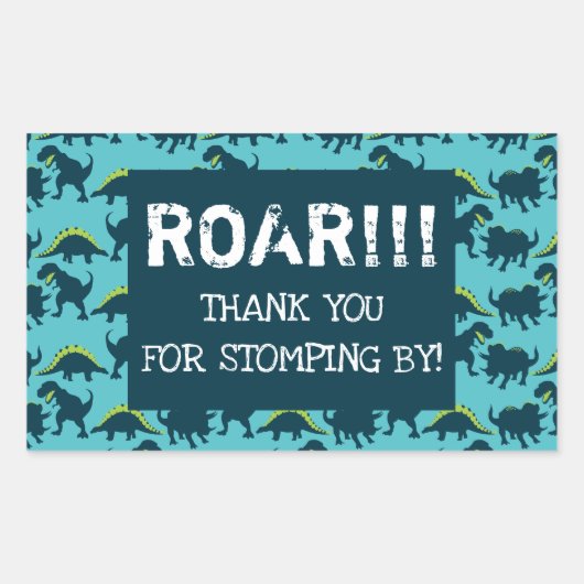 恐竜の誕生日サンキューステッカー 長方形シール (正面)
