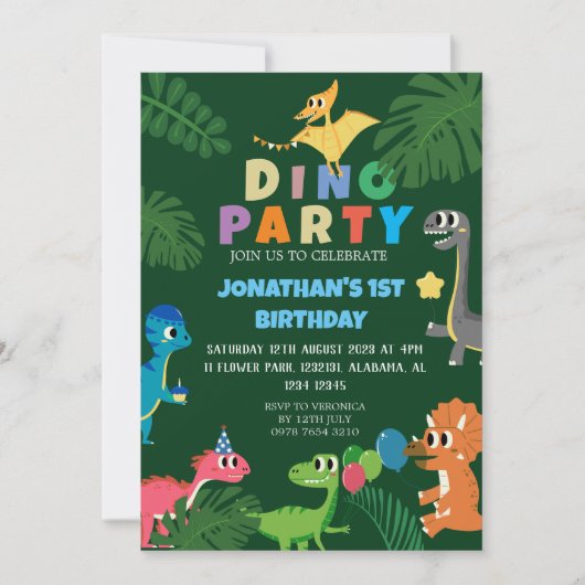 恐竜の誕生日シンプル最初の誕生日ベビー写真 招待状 (正面)