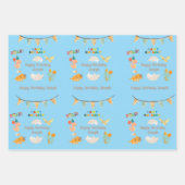 恐竜の誕生日テーマ-名前をカスタムする&写真 ラッピングペーパーシート (正面3)